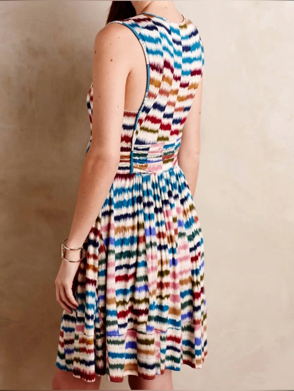 Maeve Anthropologie Multicolor Ikat Midi Dress with Waist Tie